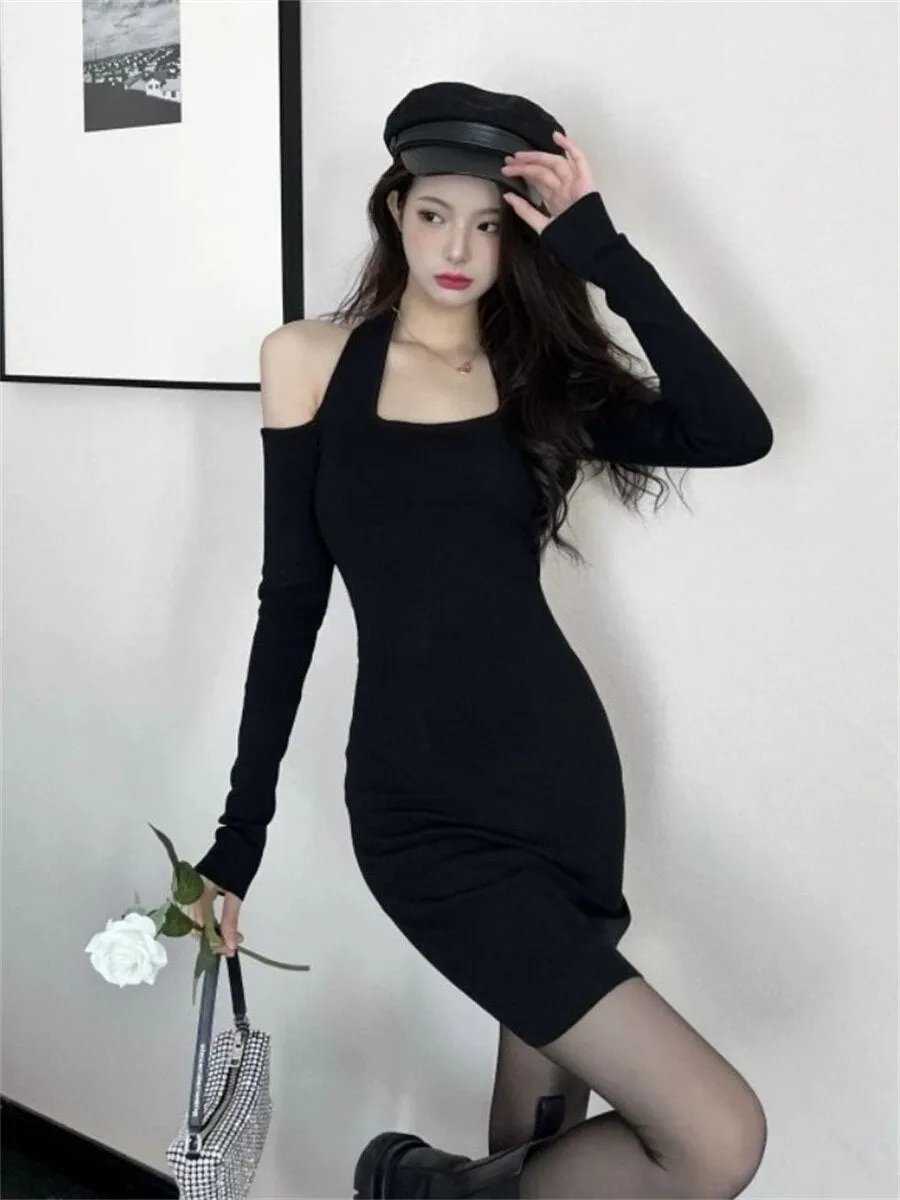 Woman Spring Autumn Style Bodycon Dress Female Sexy Off Shoulder Halter Collar Sheath Dress Vestidos SS166