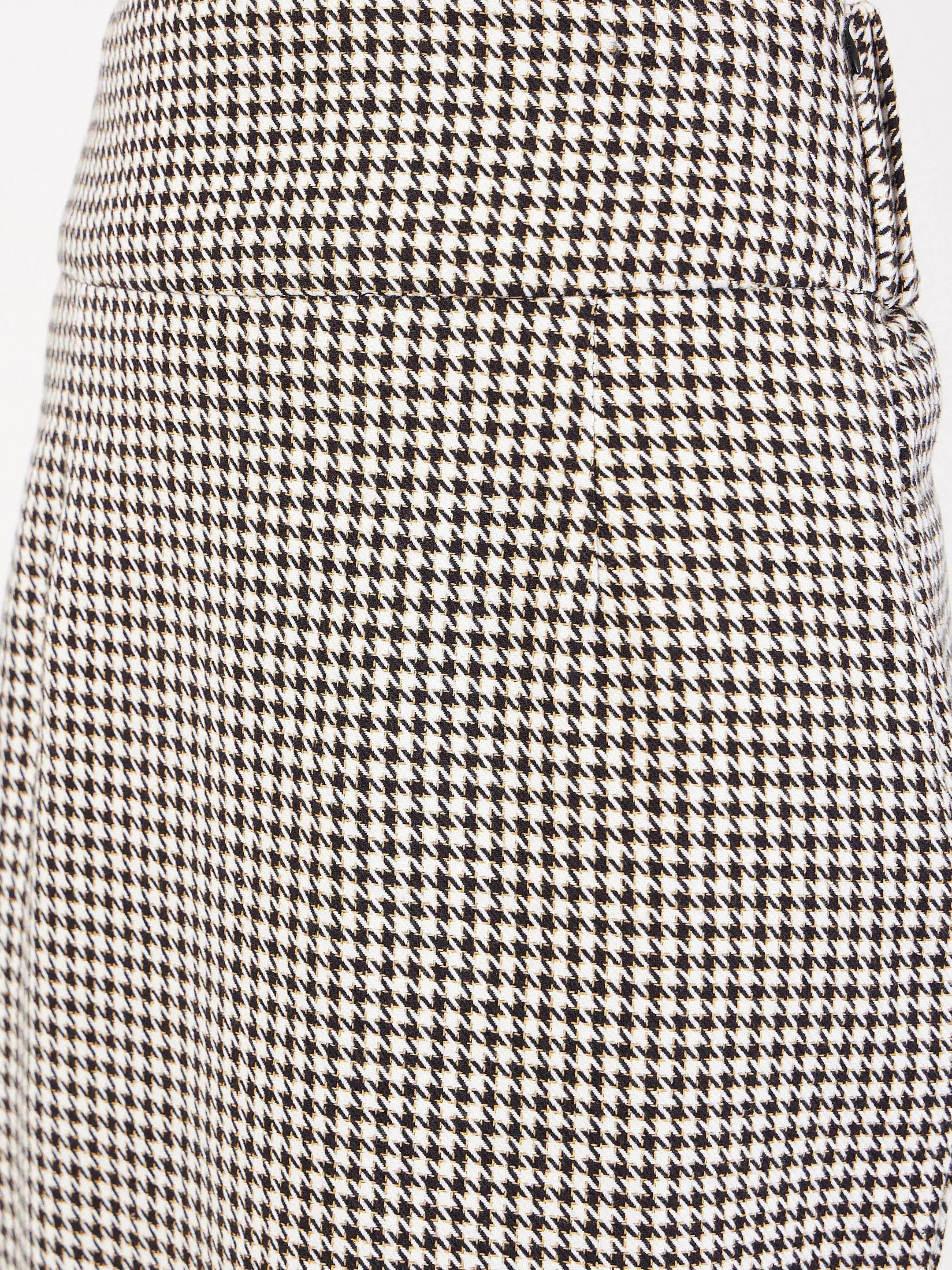 Women Black Houndstooth Jacquard Tweed Pencil Skirt