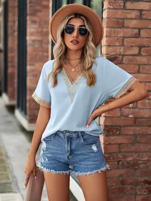 Women Blouses And Tops Fashion Lace V Neck Shirt