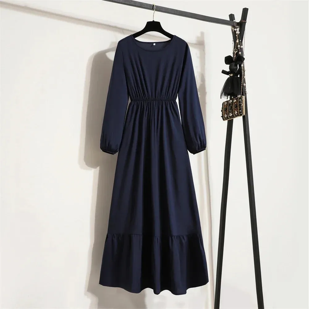 Women Maxi Dresses Casual Full Sleeve Floral Printed or solid color, O-neck, classic, timeless and elegant