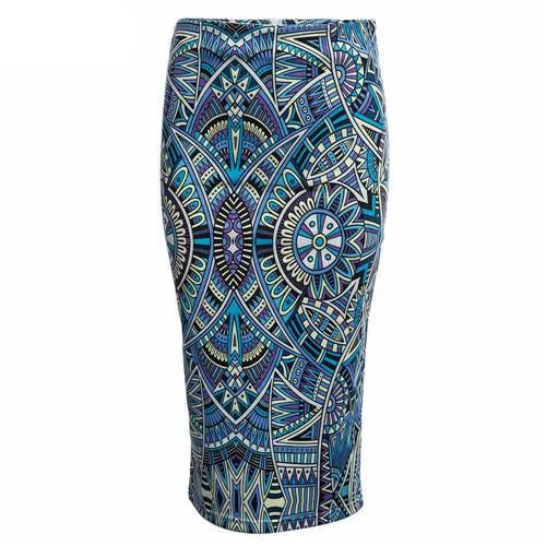 Women Pencil Skirt Floral Print Skirt Slim Hip Pencil Skirts Vintage High Waist White Pattern Bodycon Ladies Midi Skirts