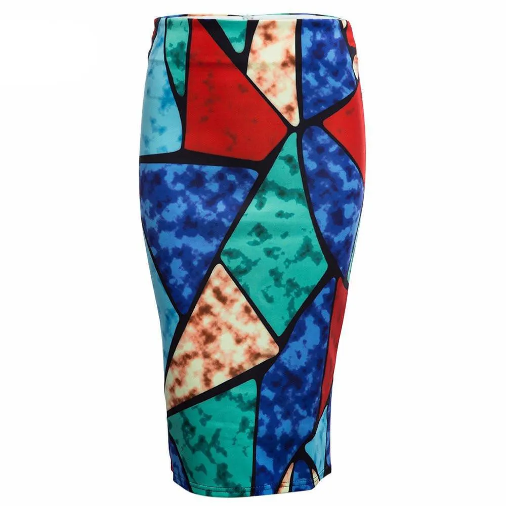 Women Pencil Skirt Floral Print Skirt Slim Hip Pencil Skirts Vintage High Waist White Pattern Bodycon Ladies Midi Skirts
