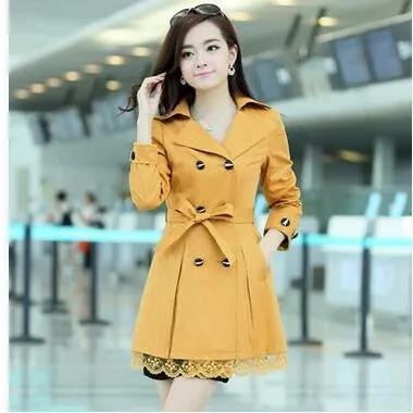 Women trench coats spring autumn overcoats fashion ladies lace slim style trench coats LS6679na
