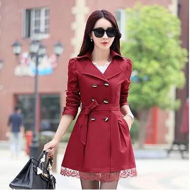 Women trench coats spring autumn overcoats fashion ladies lace slim style trench coats LS6679na