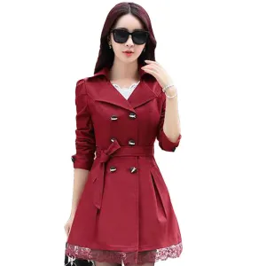 Women trench coats spring autumn overcoats fashion ladies lace slim style trench coats LS6679na