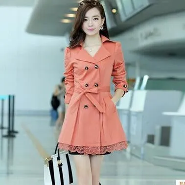 Women trench coats spring autumn overcoats fashion ladies lace slim style trench coats LS6679na