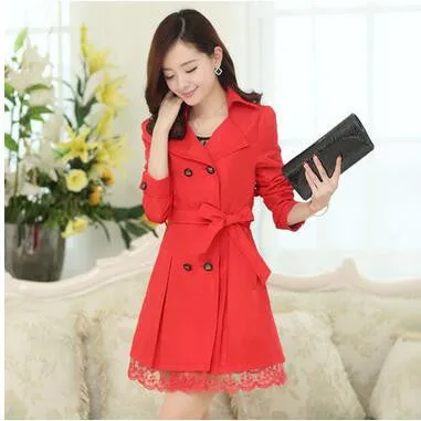 Women trench coats spring autumn overcoats fashion ladies lace slim style trench coats LS6679na