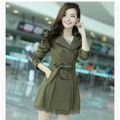 Women trench coats spring autumn overcoats fashion ladies lace slim style trench coats LS6679na