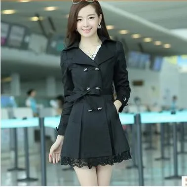 Women trench coats spring autumn overcoats fashion ladies lace slim style trench coats LS6679na