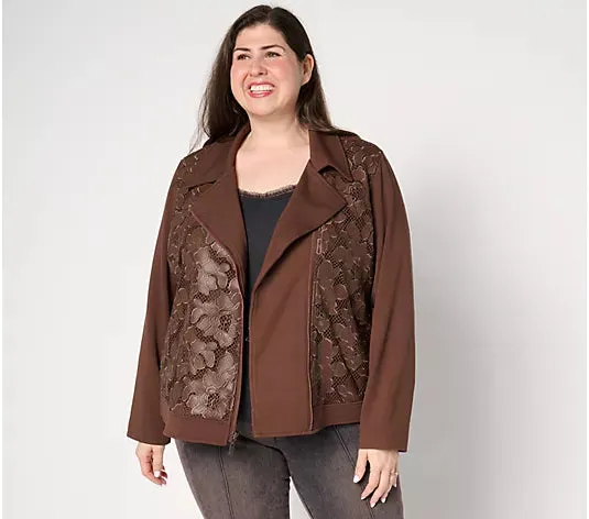 Women with Control Ponte Royal And Lace Moto Jacket