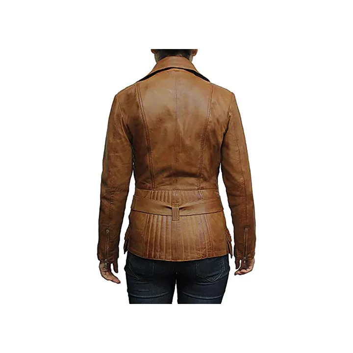 Women's Belted Front Zip Designer Moto Jacket
