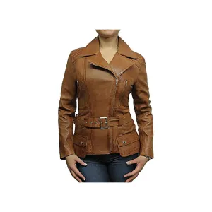 Women's Belted Front Zip Designer Moto Jacket