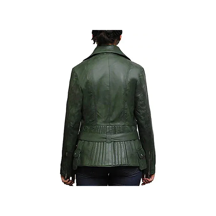 Women's Belted Front Zip Designer Moto Jacket