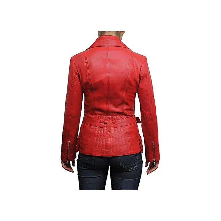Women's Belted Front Zip Designer Moto Jacket