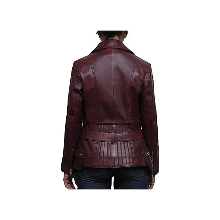 Women's Belted Front Zip Designer Moto Jacket