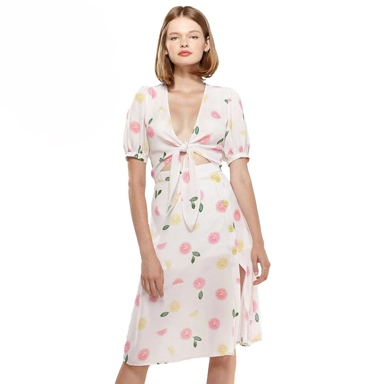 Women's Button Front Midi Skirt in Fruit Punch