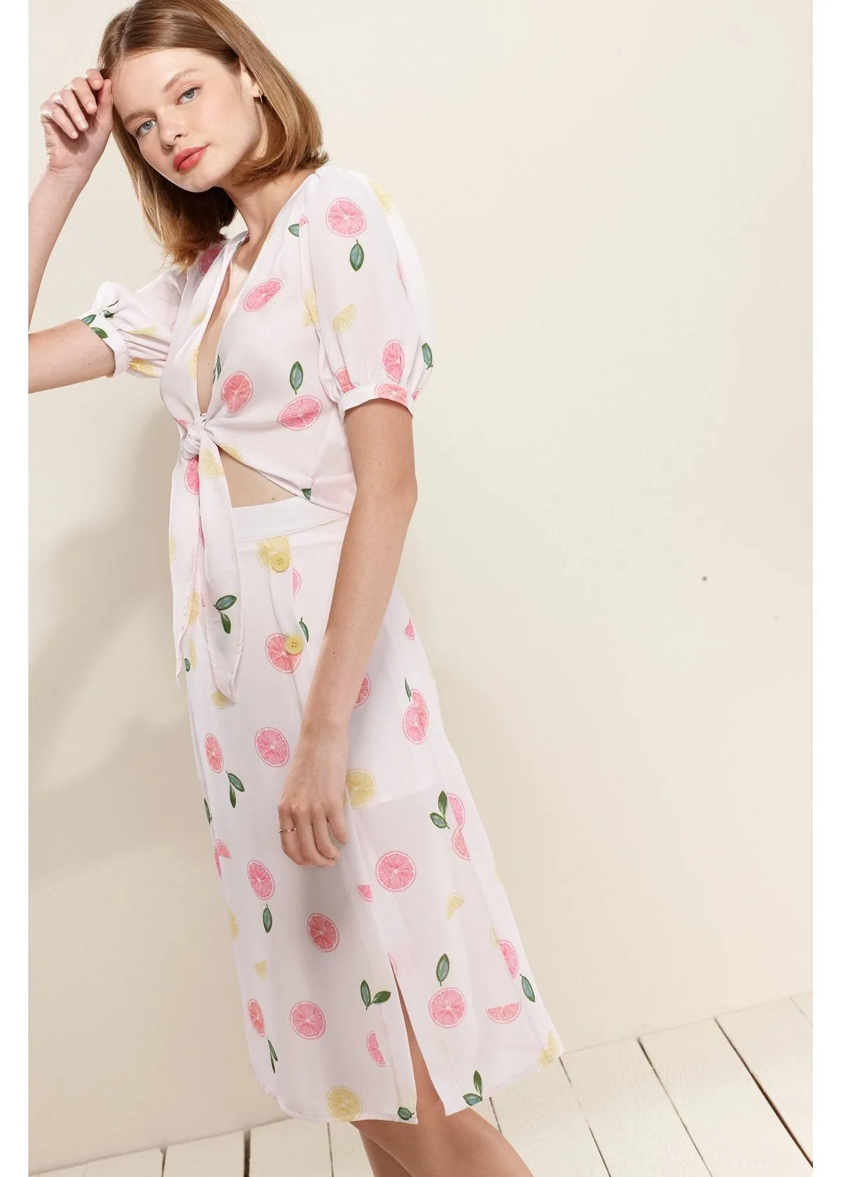 Women's Button Front Midi Skirt in Fruit Punch