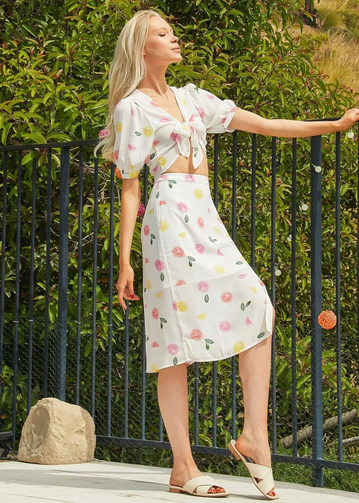 Women's Button Front Midi Skirt in Fruit Punch