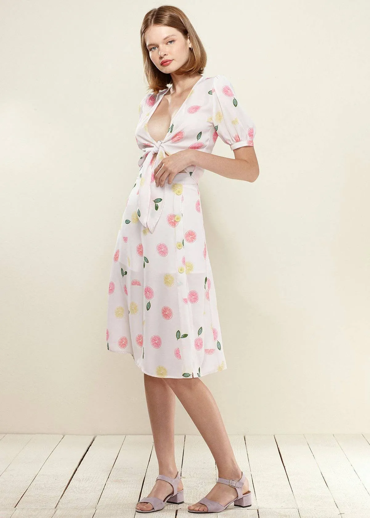 Women's Button Front Midi Skirt in Fruit Punch