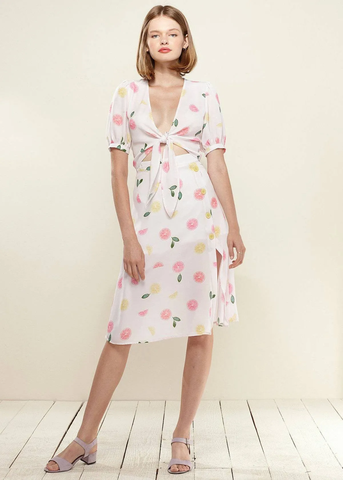 Women's Button Front Midi Skirt in Fruit Punch