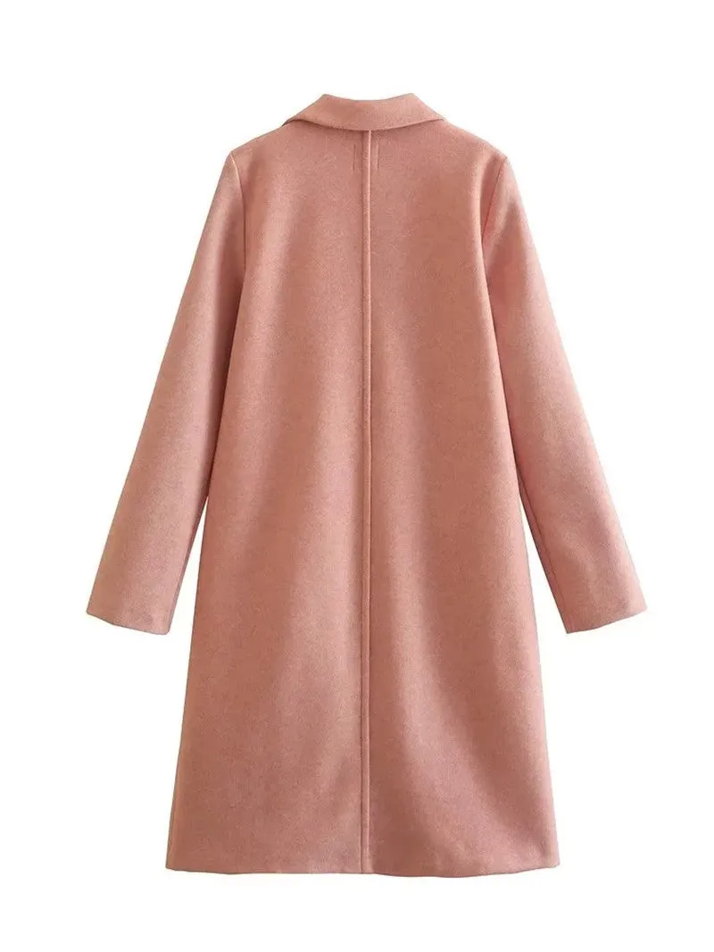 Women's Casual Woolen Lapel Non-buckle Overcoat Coat