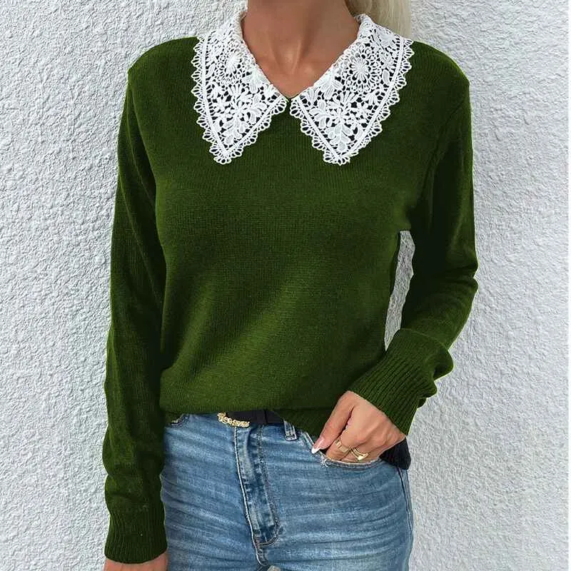 Women's Collared Knit Sweater V Neck Long Sleeve Loose Fit Oversized Pullover Tops K314
