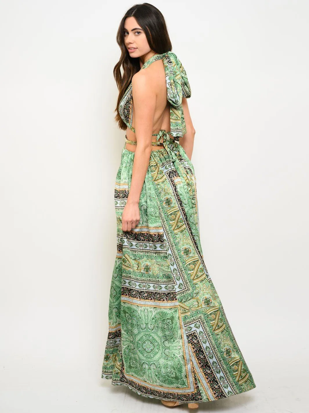 WOMEN'S PAISLEY BORDER RING MAXI DRESS