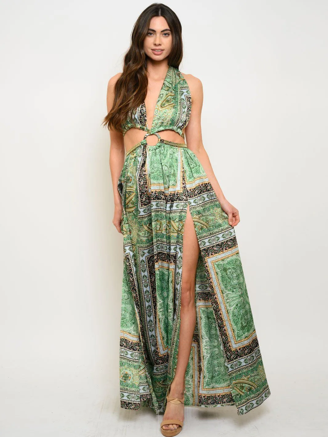 WOMEN'S PAISLEY BORDER RING MAXI DRESS