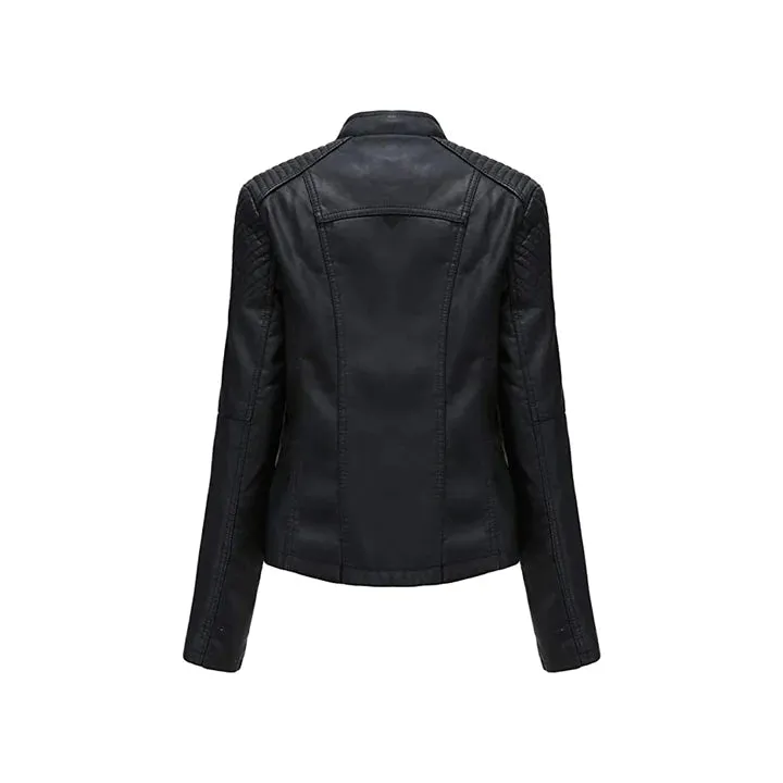 Women's Short Zip Lace Up Shoulder Moto Jacket