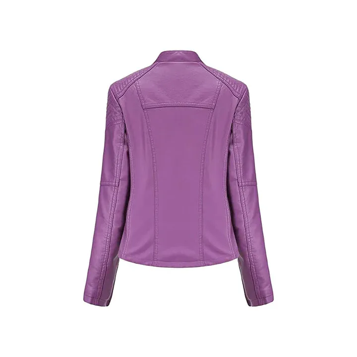 Women's Short Zip Lace Up Shoulder Moto Jacket