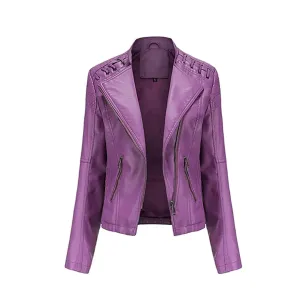 Women's Short Zip Lace Up Shoulder Moto Jacket