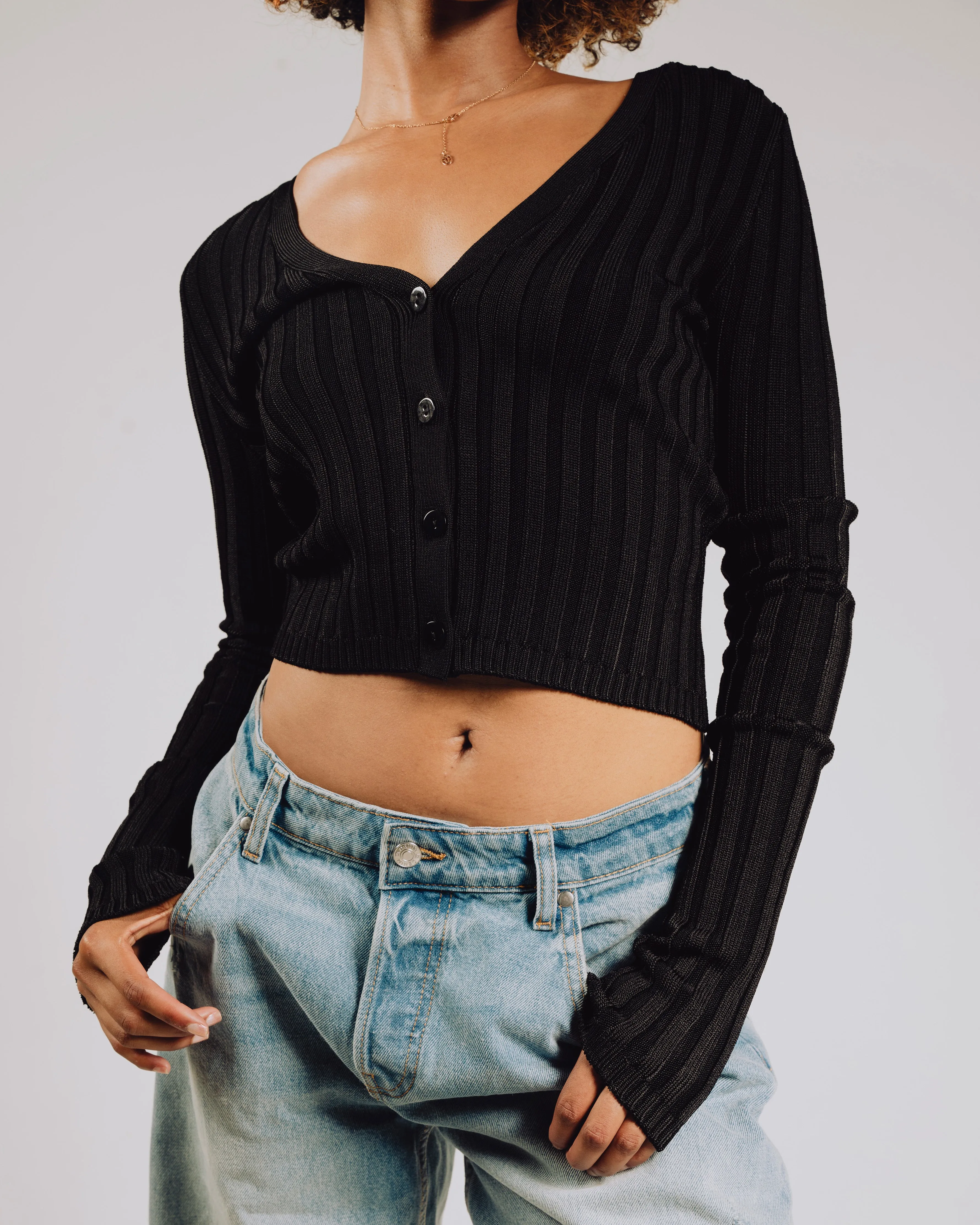 WOMEN'S SLINKY RIB KNIT CARDIGAN