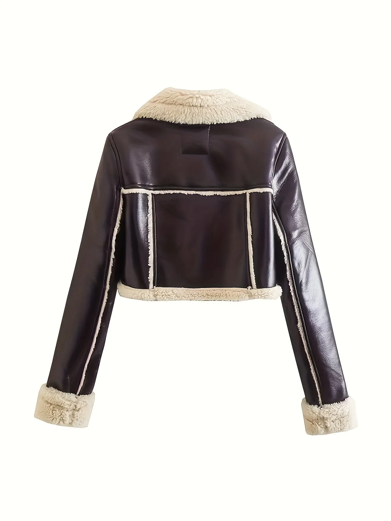 Womens Winter Warm Faux Leather Cropped Fleece Jacket