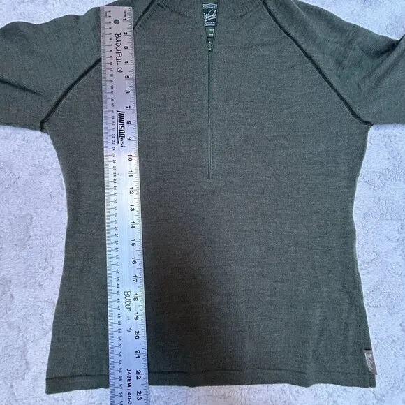 Woolrich Womens 1/2 Zip Pullover Sweater Medium Knit Merino Wool Mock Neck Green