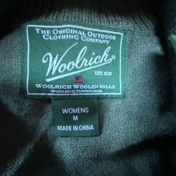 Woolrich Womens 1/2 Zip Pullover Sweater Medium Knit Merino Wool Mock Neck Green