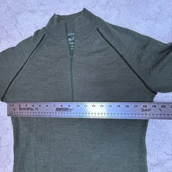 Woolrich Womens 1/2 Zip Pullover Sweater Medium Knit Merino Wool Mock Neck Green