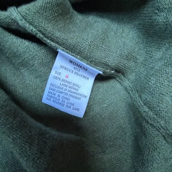 Woolrich Womens 1/2 Zip Pullover Sweater Medium Knit Merino Wool Mock Neck Green