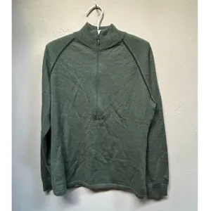 Woolrich Womens 1/2 Zip Pullover Sweater Medium Knit Merino Wool Mock Neck Green