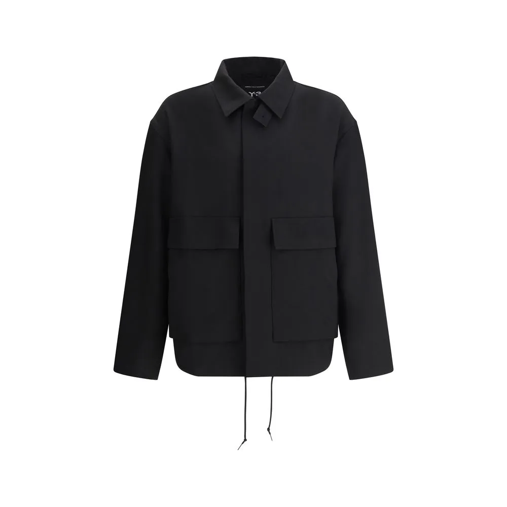 Y-3 Men Black Jacket 100% Polyester Maxi-Print Patch Pockets Drawstring Bomber