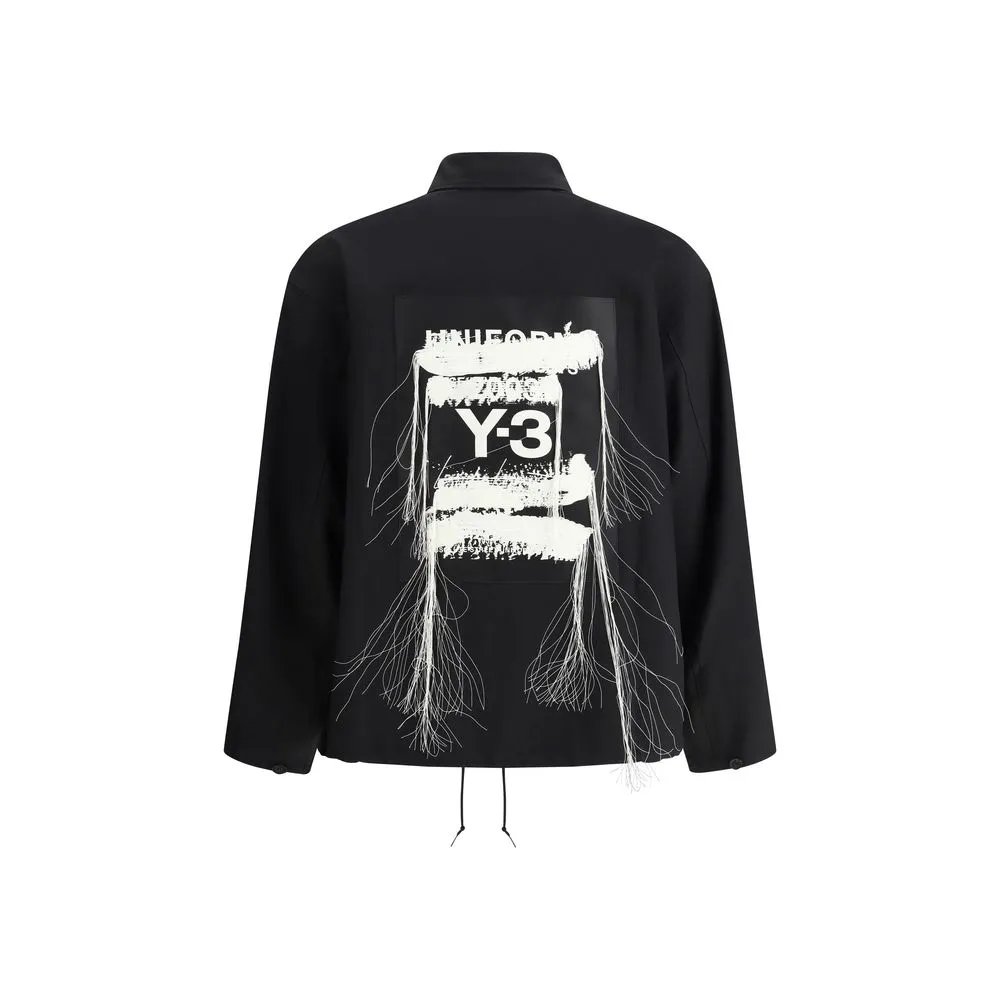 Y-3 Men Black Jacket 100% Polyester Maxi-Print Patch Pockets Drawstring Bomber