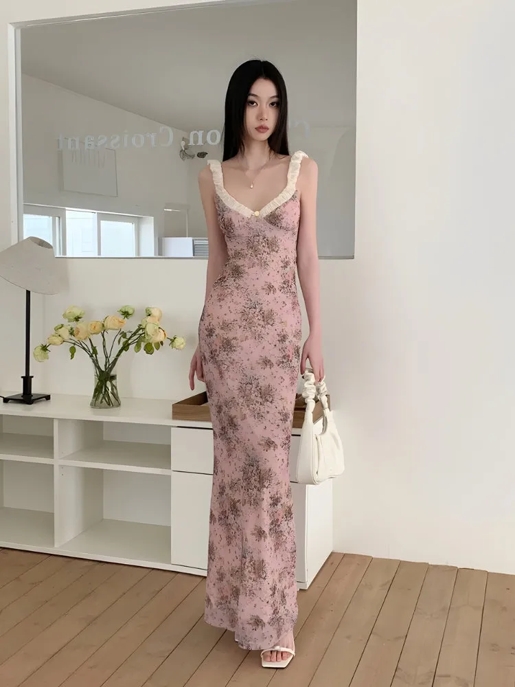 Y2K Floral Pink Maxi Dress