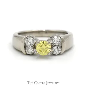 Yellow Diamond Ring with White Diamond Accents in 14k White Gold