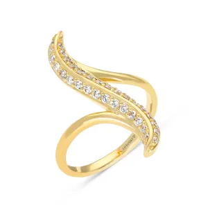Yellow Gold Diamond Pave Curved Bypass Ring