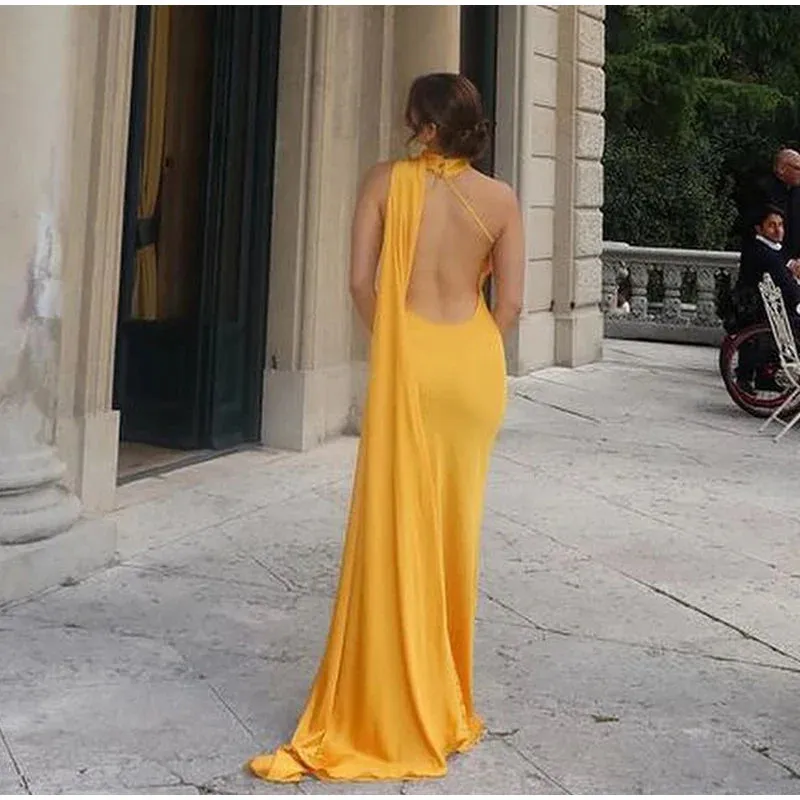 Yellow Satin Maxi Dress