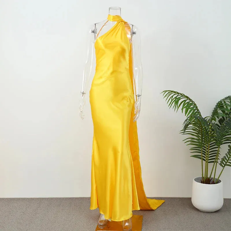 Yellow Satin Maxi Dress