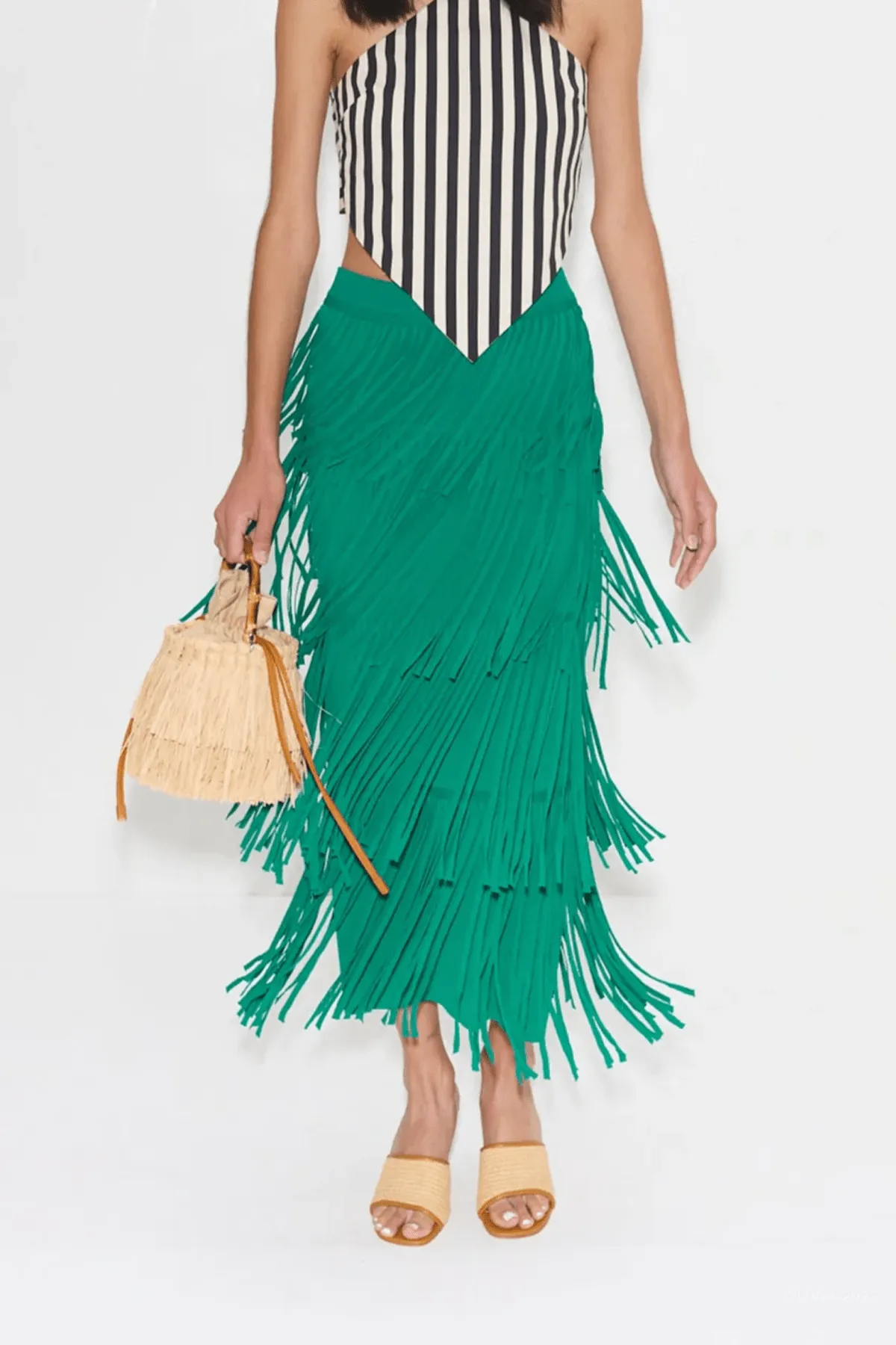 Za Za Knit Fringe Skirt in Jade