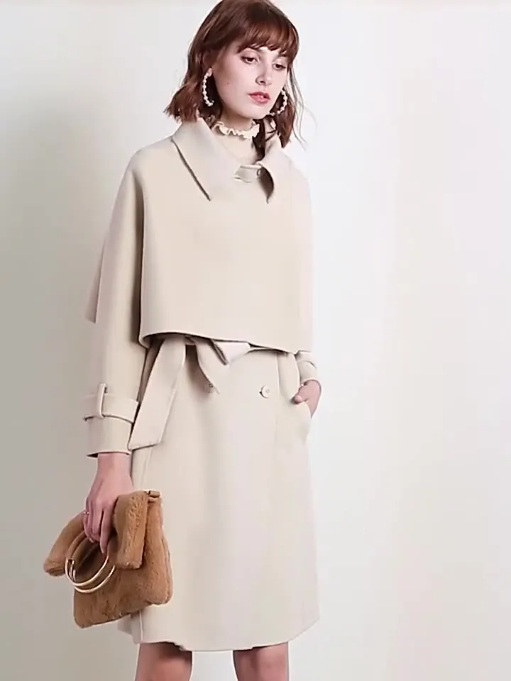 ZABRI high quality luxury winter ladies cloak two piece set wool coat