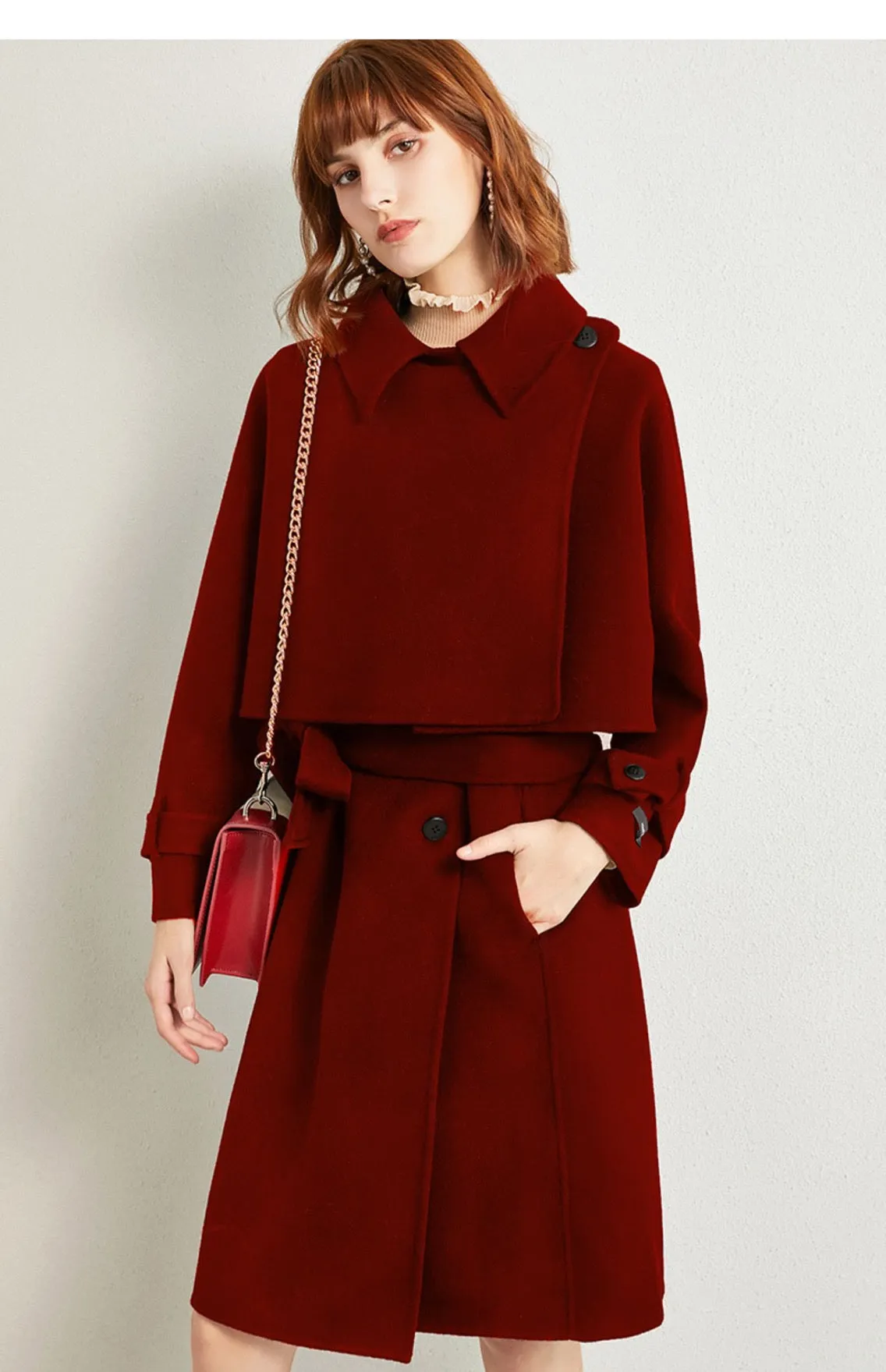 ZABRI high quality luxury winter ladies cloak two piece set wool coat