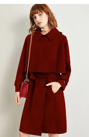ZABRI high quality luxury winter ladies cloak two piece set wool coat
