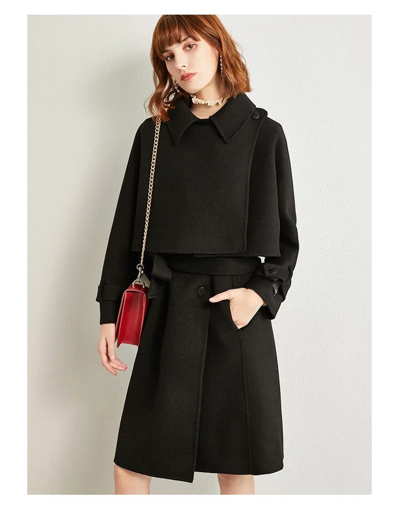 ZABRI high quality luxury winter ladies cloak two piece set wool coat